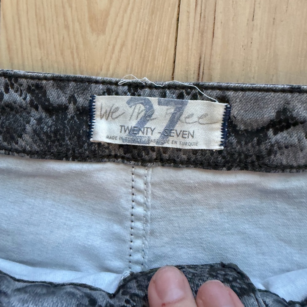 Free People We The Free Just Float On flare jeans in a gray snake print. - Picture 5 of 5